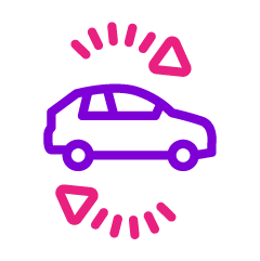 Button icon of a car with arrows circled around the car 