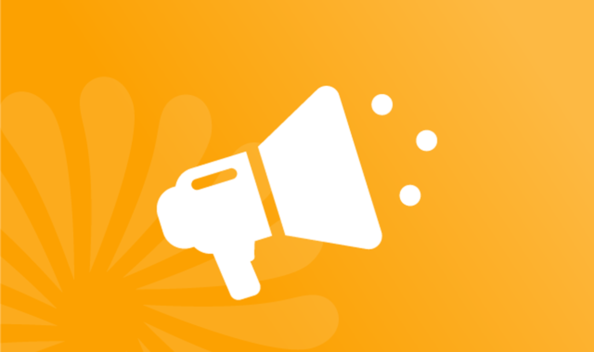 Megaphone icon on a yellow background. 
